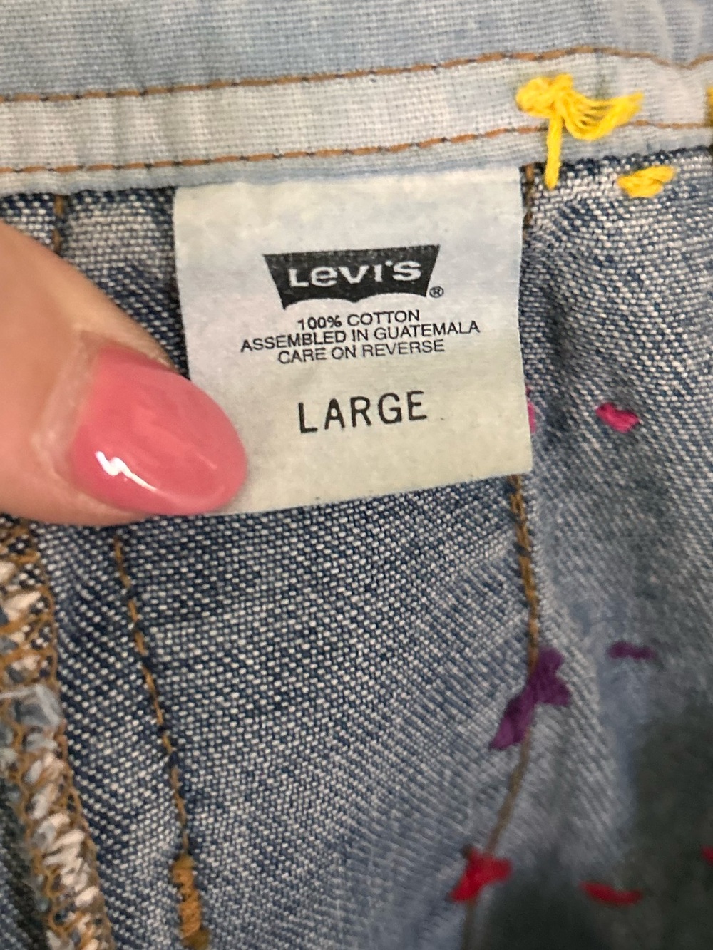 Vintage Levi’s Embroidered Denim Jean Overalls Sz L - Picture 15 of 16